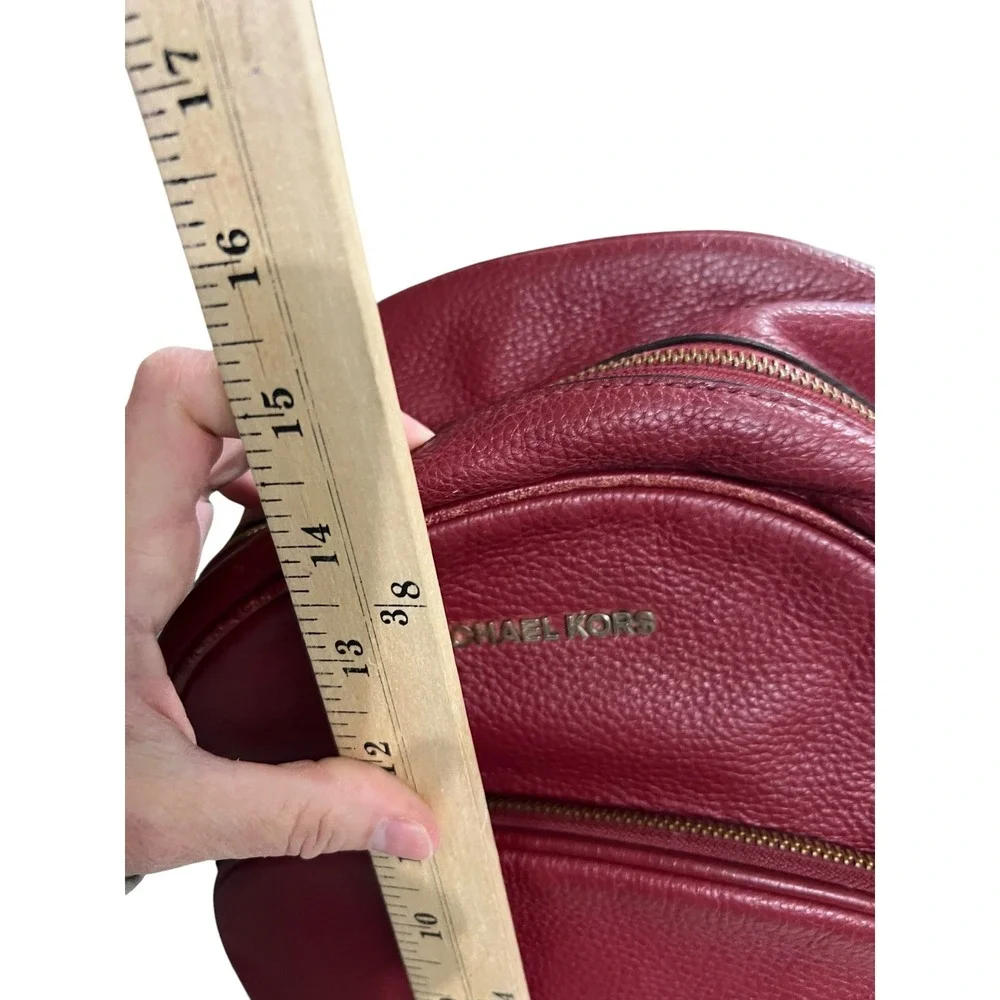 Michael Kors Abbey Red Pebbled Leather Backpack Travel Bag Classic Minimalist - Picture 11 of 13